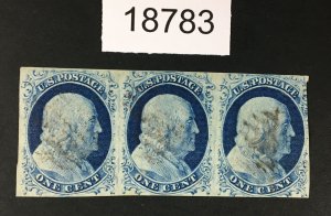 MOMEN: US STAMPS # 9 POS.46-48R1L STRIP USED LOT #18783