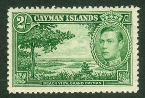 SG 124 Cayman Islands 1938. 2/- yellow-green. Very lightly mounted mint CAT £55