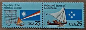 United States #2507a 25c Micronesia & Marshall Islands MNH se-tenet pair (1990)