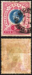 Natal SG140 5/- Postage Revenue Cat 15 pounds 14 Dec 1902 Durban Pmk