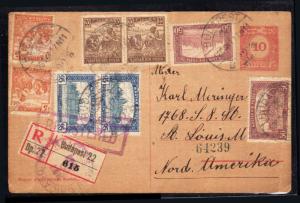 Budapest Hungary Uprated REGISTERED Postal Card to St. Louis MO 1920 (r10)
