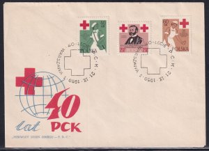 Poland 1959 Sc 868-870 Red Cross Centenary Postal Cover Warsaw CDS Stamp Used