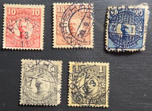 Stamp Europe Sweden 1910-12 King Gustav A14 #71-2, 82-3, 89 used