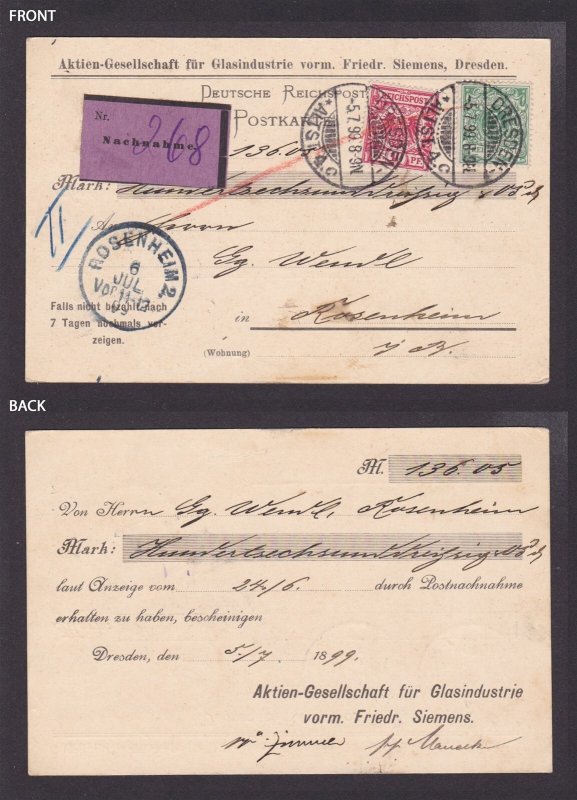 GERMANY 1899, Postcard (order) from Drezden to Rosenhem