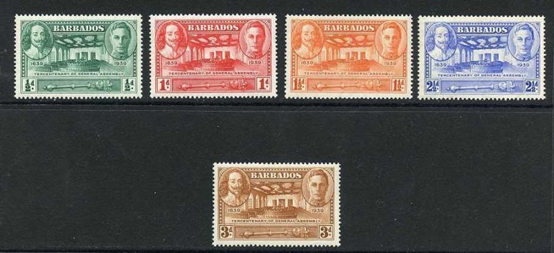 Barbados SG257/61 1939 KGVI Set of 5 Wmk Mult Script CA M/M cat 17 