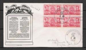 US #791 FDC - Anderson - Block 4 - 01-15-1937 - DC