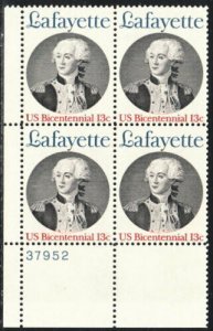 1977 Lafayette Plate Block Of 4 13c Postage Stamps, Sc# 1716, MNH, OG