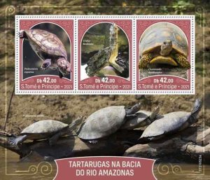 St Thomas - 2021 Amazon Basin Turtles - 3 Stamp Sheet - ST210523a