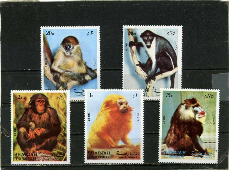 SHARJAH 1972 WILD ANIMALS/MONKEYS SET OF 5 STAMPS MNH