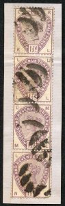 SG188  1 1/2d Lilac Strip of Four on Piece Used