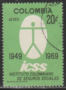 COLOMBIA C518, 20¢ ANNIVERSARY OF THE SOCIAL SECURITY INST. Used. F. (729)