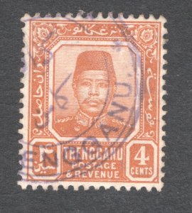 Malaya - Trengganu, Scott #4   VF, Used, 4c brown orange, CV $7.00 ..... 6470004