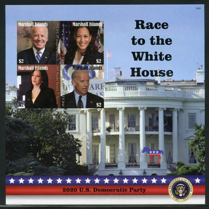 MARSHALL ISLANDS 2020 RACE TO THE WHITE HOUSE BIDEN HARRIS IMPERF  SHEET MINT NH