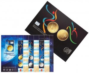 ISRAEL 2010 OFFICIAL ICMC STAMPS SHEET LONDON OLYMPIC GAMES GYMNASTICS COIN