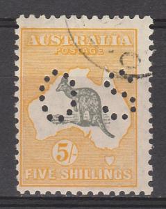 AUSTRALIA 1929 KANAGROO OS 5/- SMALL MULTI WMK CTO WITH GUM