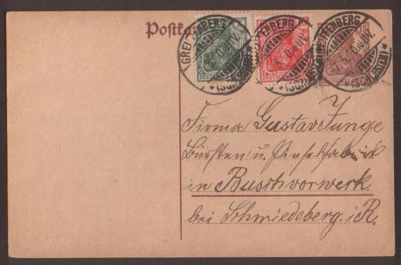 GERMANY 1920 5pf postal card up rated with 5 &10pf love