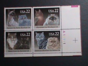​UNITED STATES-1988-SC#2372-5 LOVELY CATS  -MNH IMPRINT-PLATE BLOCK VERY FINE