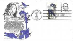 1985 FDC, #1863, 22c John James Audubon, 3 diff. cachets