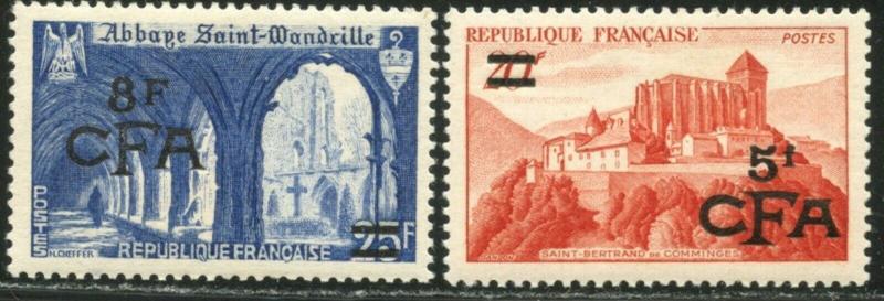 REUNION Sc#286-287 1950-51 Overprints on France Complete Set OG Mint NH