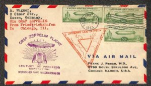 USA C18 (x3) ZEPPELIN STAMPS OCTOBER 2 FDC CENTURY OF PROGRESS NY - CHICAGO 1933