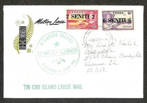 TONGA SCOTT #159 & 163 STAMPS TO USA S.S. MONTEREY SHIP TIN CAN CANOE COVER 1967