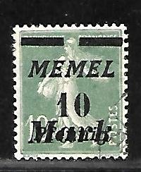 Memel - Scott #93 - 10M on 10Pf on 10c Green - F -  Used (Used)