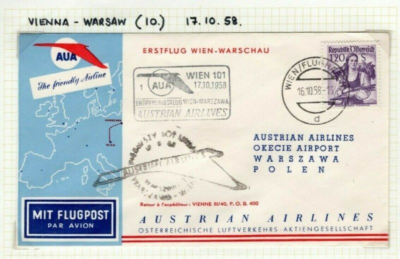 AUSTRIA Aviation FIRST FIGHT COVERS{2} Warsaw/Amsterdam 1958 Costumes EP592