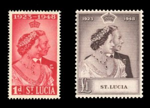 St. Lucia #129-130 Cat$22, 1948 Silver Wedding, set of two, hinged