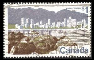 CANADA 1977 $1. SC #599a Perf 13.3 USED VANCOUVER