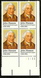 US Stamp #1941 MNH - John Hanson - Plate Block/4