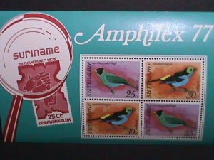 SURINAM-1977- AMPLHILEX'77 STAMP SHOW-LOVELY SONG BIRDS -MNH S/S VERY FINE