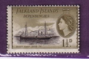 Falkland Islands #1L21 1 1/2p  olive (M) CV $2.00