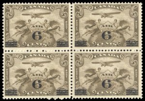 Canada #C3 Cat$80, 1932 6c on 5c brown, block of four, never hinged