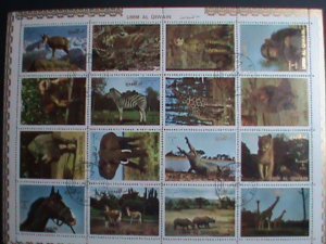 ​UMM AL QIWAIN AIRMAIL STAMP -COLORFUL WORLD ENDANGER ANIMALS LARGE CTO SHEET