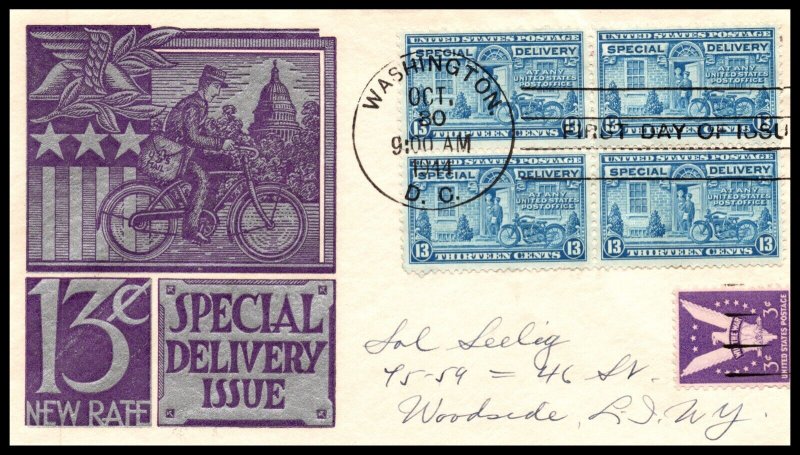Scott E17 - 13 Cents Special Delivery - Staehle FDC Block Addressed