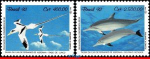 2352-53 BRAZIL 1992 FAUNA OF NORONHA ISLAND, DOLPHINS, BIRDS, MI# 2455-56, MNH