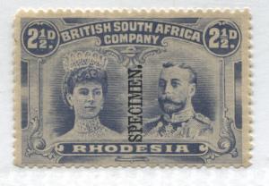 Rhodesia KGV 1910 2 1/2d Double Head overprinted vertical SPECIMEN