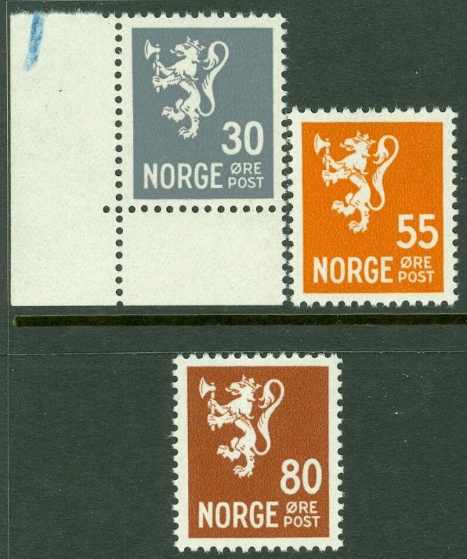 EDW1949SELL : NORWAY Scott #198A, 201-02A Very Fine, Mint Never Hinged. Cat $100