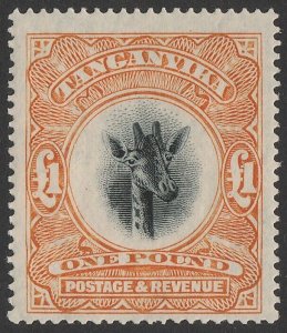 TANGANYIKA 1922 Giraffe £1 black & yellow-orange, wmk upright. MNH **.