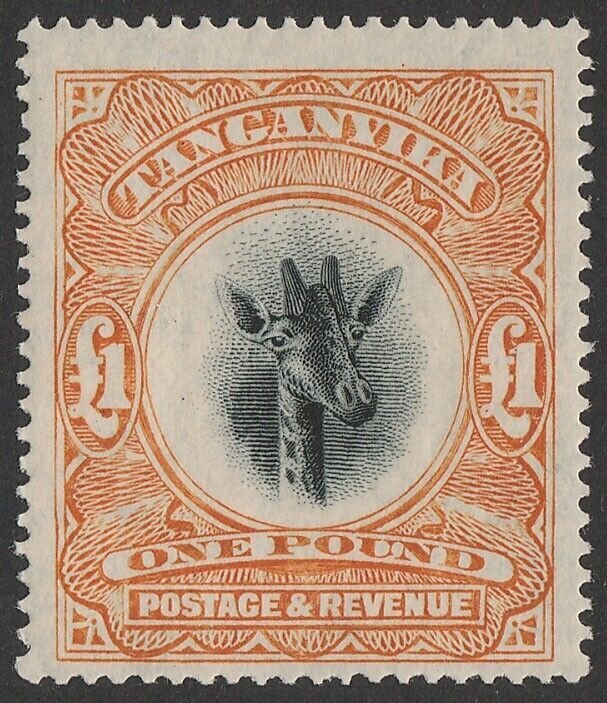 TANGANYIKA 1922 Giraffe £1 black & yellow-orange, wmk upright. MNH **.