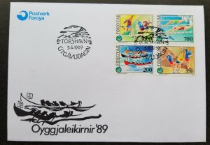 Faroe Islands Sport Games 1989 Football Soccer Handball Rowing Swimming Boat FDC