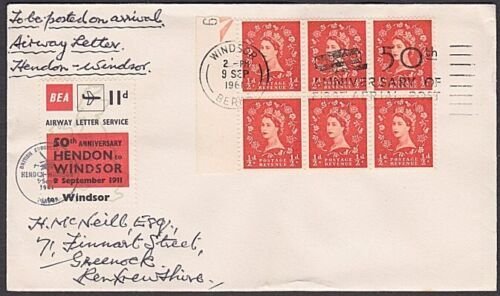 GB 1961 BEA 11d airmail stamp on cover Windsor flight 50th Anniv............x964 