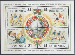 DOMINICA Sc# 1201a-d CPL S/S 1990 WORLD CUP SOCCER w/ISRAEL'S FLAG AROUND BALL