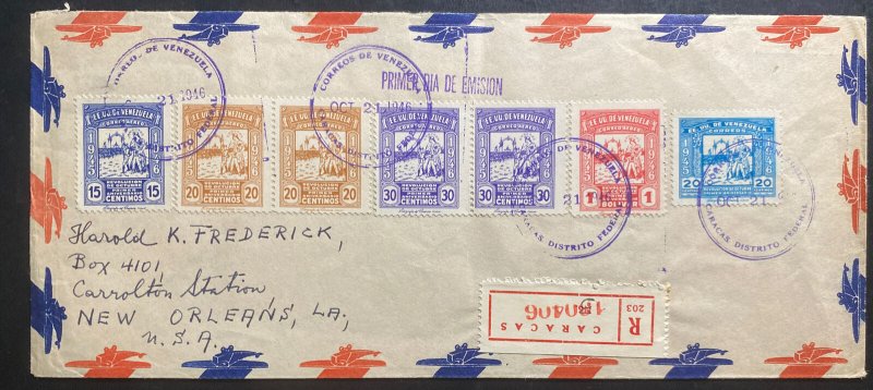 1946 Caracas Venezuela First Day Cover To New Orleans USA Revolution Stamps