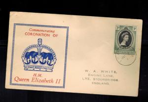 1953 tristan da Cunha Coronation first day cover QE2 Queen Elizabeth II to Engla