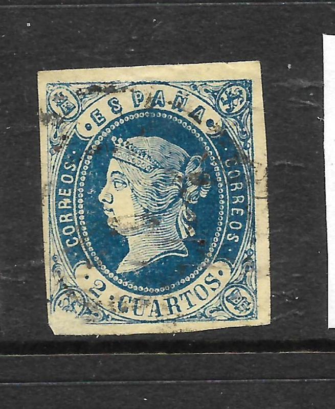 SPAIN  1862 2c BLUE IMPERF FU  SG 69  