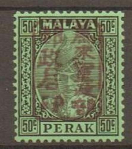 MALAYA-JAP.OCC. SGJ202b 1942 PERAK 50c BLACK/EMERALD WITH BROWN OVPT MTD MINT 