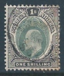 Southern Nigeria #27a Used 1sh Edward VII Defin. - Wmk. 3 - Chalky Paper