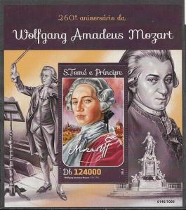 St. Thomas. 2016 issue. Composer W. A. Mozart s/sheet. ^