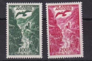 FRENCH ANDORRA 1955 S G 163 - 164 VALUES TO 200F CARMINE   M / H  